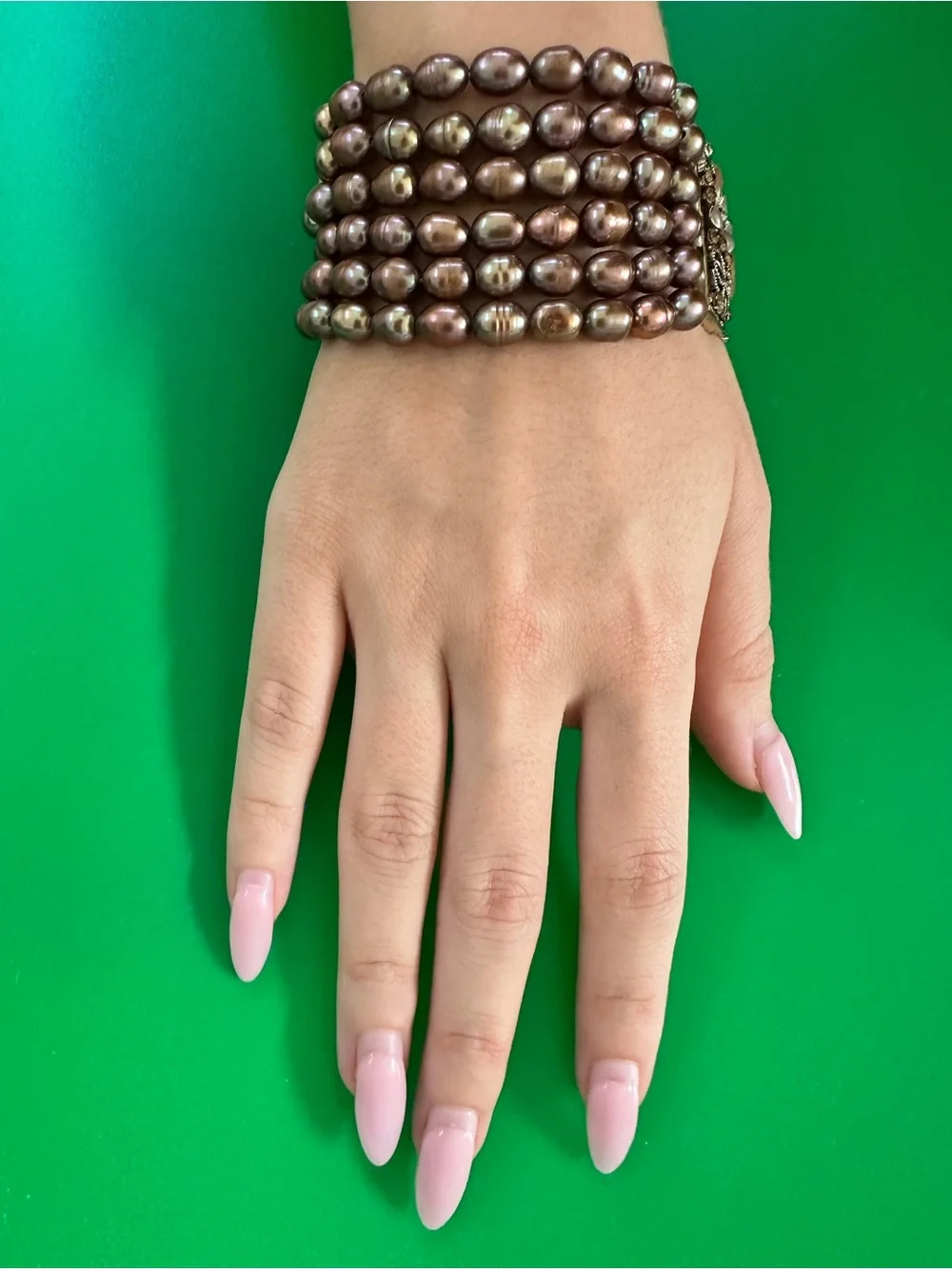 Lustrous Chocolate Pearl Stretch Bracelet - Women’s Multi-Strand
